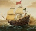 Spanisch Galleon Firing seine Kanone Seeschlacht